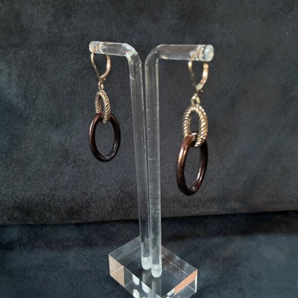 Earrings - Silver tone with purplish brown dangling ovals - Picture 1 of 3